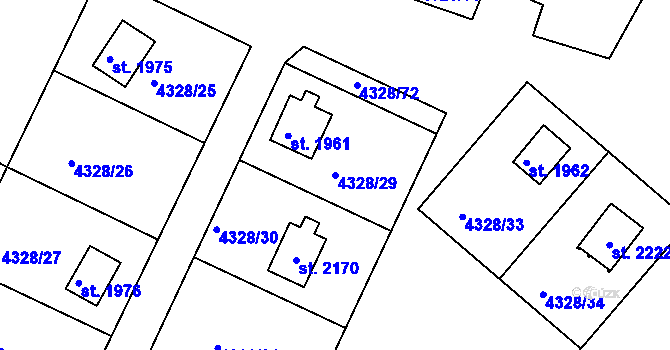 Parcela st. 4328/29 v KÚ Jáchymov, Katastrální mapa