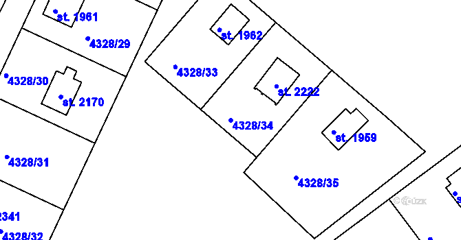 Parcela st. 4328/34 v KÚ Jáchymov, Katastrální mapa
