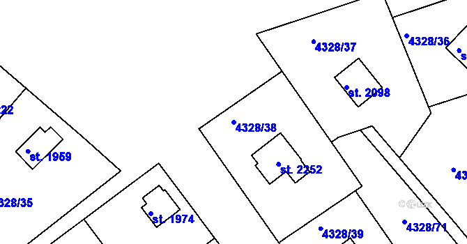 Parcela st. 4328/38 v KÚ Jáchymov, Katastrální mapa