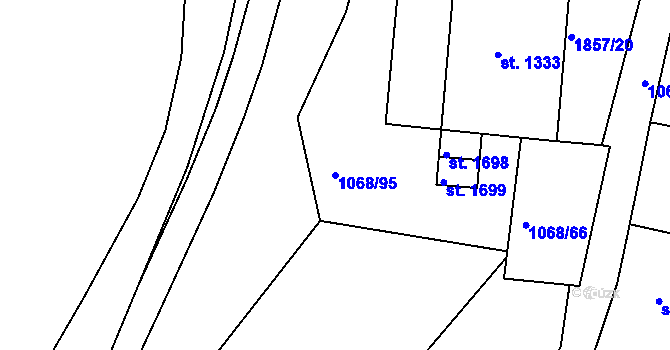 Parcela st. 1068/95 v KÚ Jáchymov, Katastrální mapa