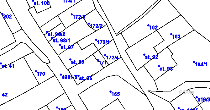 Parcela st. 172/4 v KÚ Jáchymov, Katastrální mapa
