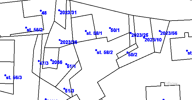 Parcela st. 58/2 v KÚ Jakartovice, Katastrální mapa