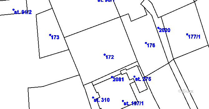 Parcela st. 172 v KÚ Jakartovice, Katastrální mapa