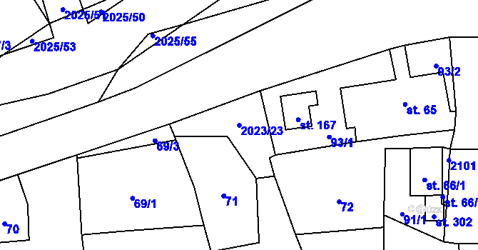 Parcela st. 2023/23 v KÚ Jakartovice, Katastrální mapa