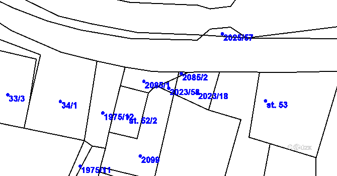 Parcela st. 2023/58 v KÚ Jakartovice, Katastrální mapa