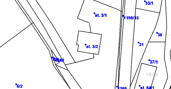 Parcela st. 3/2 v KÚ Jakubčovice, Katastrální mapa