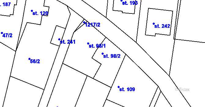 Parcela st. 98/2 v KÚ Jakubčovice, Katastrální mapa