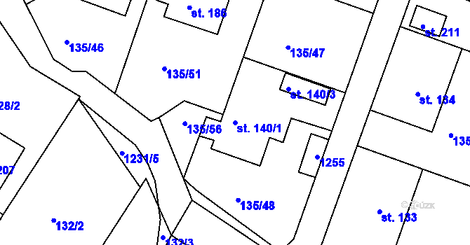 Parcela st. 140/1 v KÚ Jakubčovice, Katastrální mapa