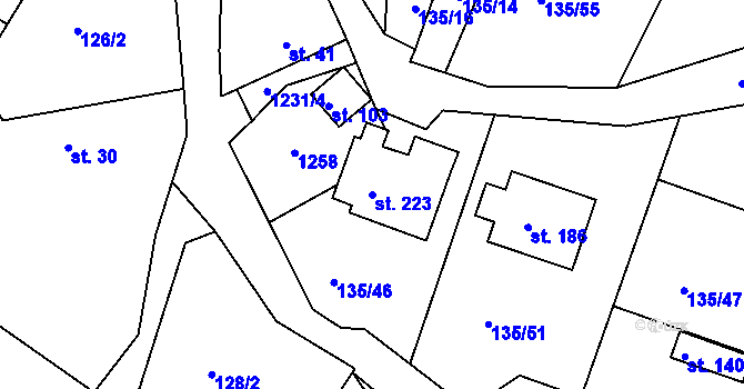 Parcela st. 223 v KÚ Jakubčovice, Katastrální mapa