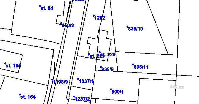 Parcela st. 228 v KÚ Jakubčovice, Katastrální mapa