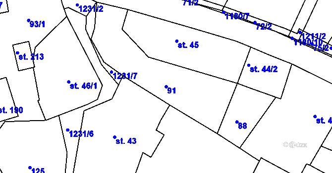 Parcela st. 91 v KÚ Jakubčovice, Katastrální mapa