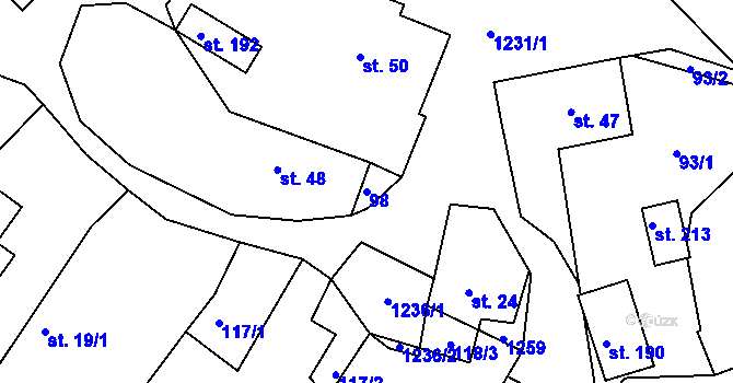 Parcela st. 98 v KÚ Jakubčovice, Katastrální mapa
