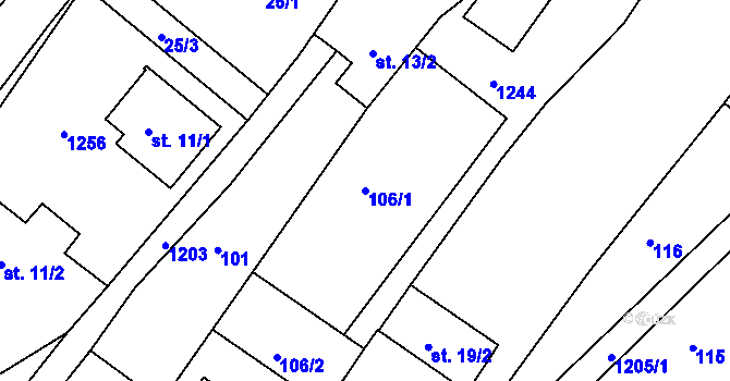Parcela st. 106/1 v KÚ Jakubčovice, Katastrální mapa
