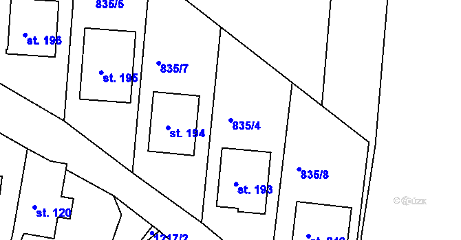 Parcela st. 835/4 v KÚ Jakubčovice, Katastrální mapa