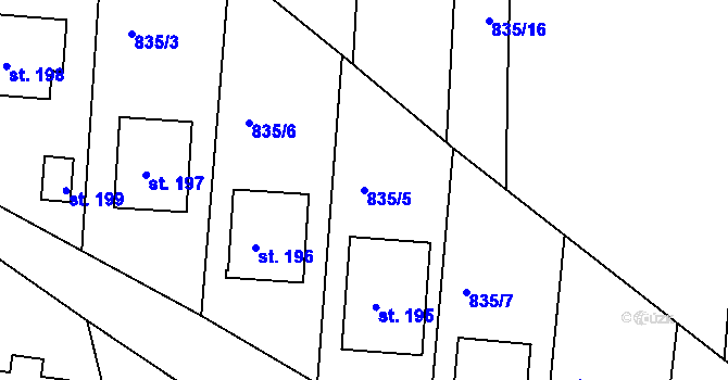 Parcela st. 835/5 v KÚ Jakubčovice, Katastrální mapa