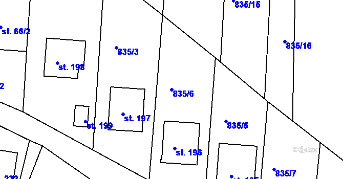 Parcela st. 835/6 v KÚ Jakubčovice, Katastrální mapa