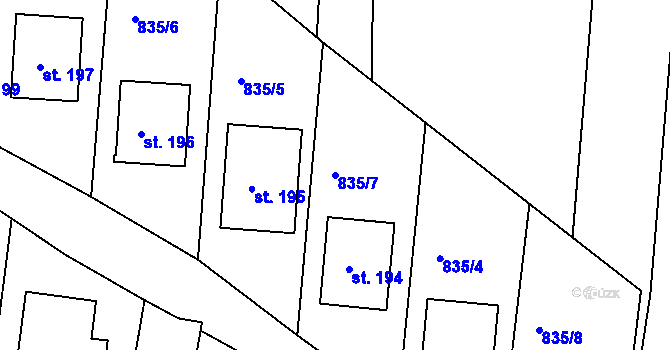 Parcela st. 835/7 v KÚ Jakubčovice, Katastrální mapa