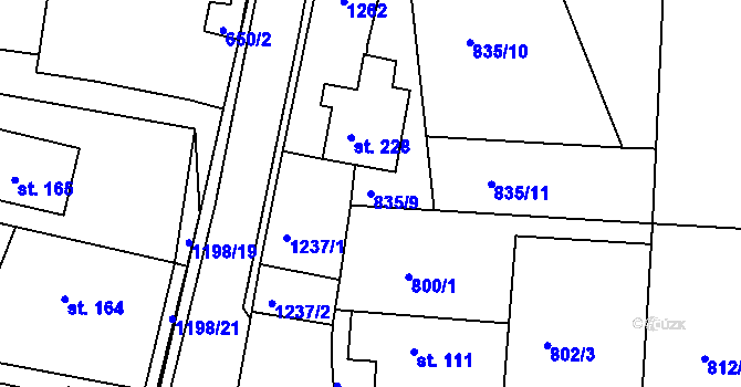 Parcela st. 835/9 v KÚ Jakubčovice, Katastrální mapa