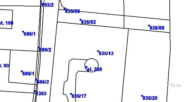 Parcela st. 835/13 v KÚ Jakubčovice, Katastrální mapa