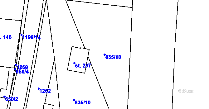 Parcela st. 835/18 v KÚ Jakubčovice, Katastrální mapa