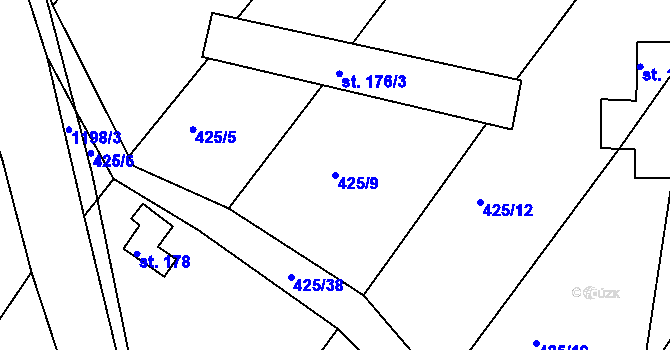 Parcela st. 425/9 v KÚ Jakubčovice, Katastrální mapa
