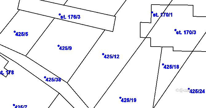Parcela st. 425/12 v KÚ Jakubčovice, Katastrální mapa