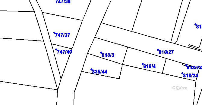Parcela st. 818/3 v KÚ Jakubčovice, Katastrální mapa