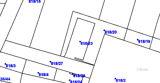 Parcela st. 818/23 v KÚ Jakubčovice, Katastrální mapa