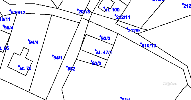 Parcela st. 47/1 v KÚ Heřmánky nad Odrou, Katastrální mapa