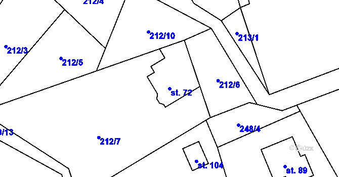 Parcela st. 72 v KÚ Heřmánky nad Odrou, Katastrální mapa