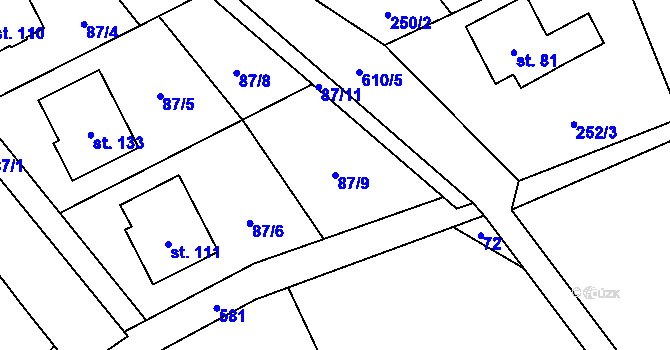 Parcela st. 87/9 v KÚ Heřmánky nad Odrou, Katastrální mapa
