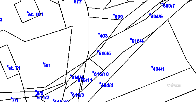 Parcela st. 616/5 v KÚ Heřmánky nad Odrou, Katastrální mapa