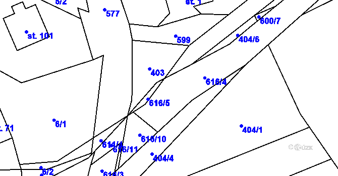 Parcela st. 616/2 v KÚ Heřmánky nad Odrou, Katastrální mapa