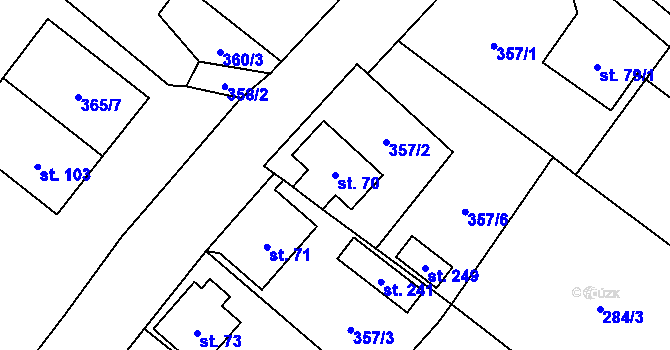 Parcela st. 70 v KÚ Jakubčovice nad Odrou, Katastrální mapa