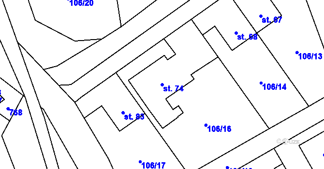 Parcela st. 74 v KÚ Jakubčovice nad Odrou, Katastrální mapa