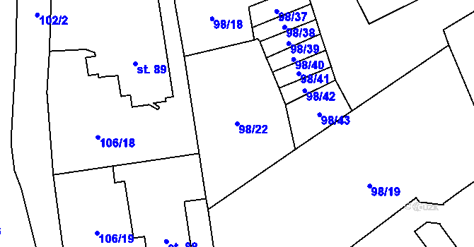 Parcela st. 98/22 v KÚ Jakubčovice nad Odrou, Katastrální mapa