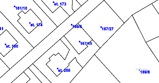 Parcela st. 167/15 v KÚ Jakubčovice nad Odrou, Katastrální mapa