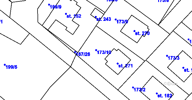 Parcela st. 173/10 v KÚ Jakubčovice nad Odrou, Katastrální mapa