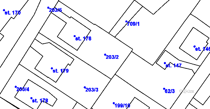 Parcela st. 203/2 v KÚ Jakubčovice nad Odrou, Katastrální mapa