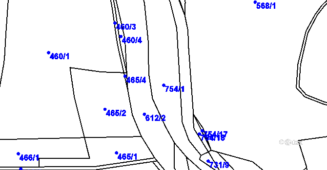Parcela st. 754/1 v KÚ Jakubčovice nad Odrou, Katastrální mapa