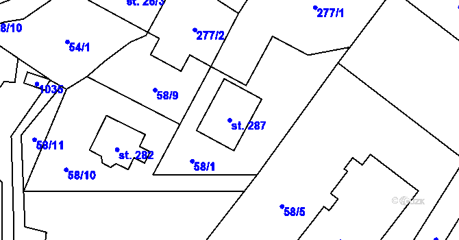 Parcela st. 287 v KÚ Jakubčovice nad Odrou, Katastrální mapa