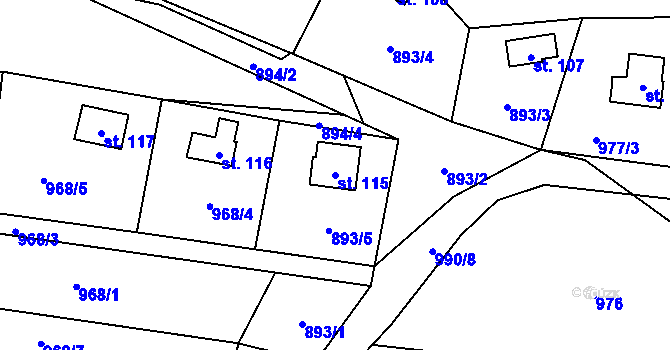 Parcela st. 115 v KÚ Klokočůvek, Katastrální mapa