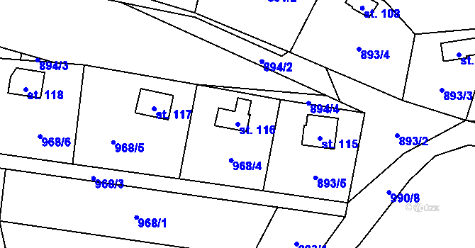 Parcela st. 116 v KÚ Klokočůvek, Katastrální mapa