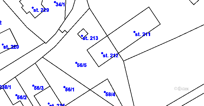 Parcela st. 212 v KÚ Klokočůvek, Katastrální mapa