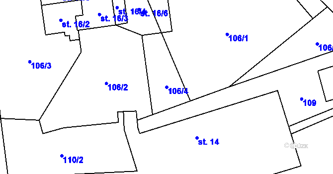Parcela st. 106/4 v KÚ Klokočůvek, Katastrální mapa
