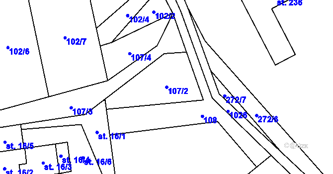 Parcela st. 107/2 v KÚ Klokočůvek, Katastrální mapa