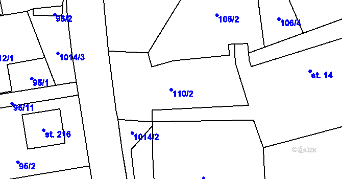 Parcela st. 110/2 v KÚ Klokočůvek, Katastrální mapa