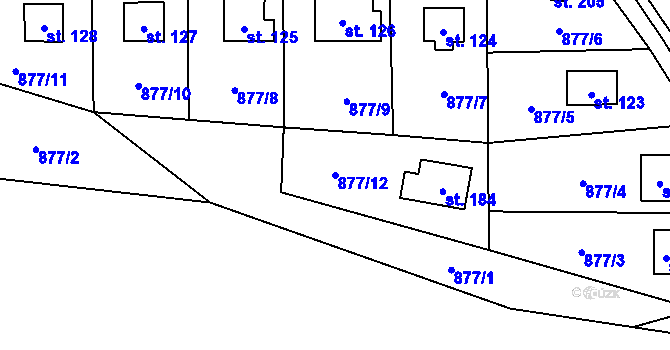 Parcela st. 877/12 v KÚ Klokočůvek, Katastrální mapa