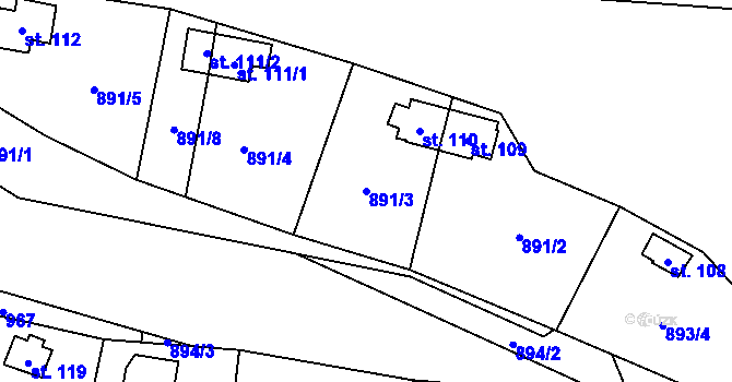 Parcela st. 891/3 v KÚ Klokočůvek, Katastrální mapa