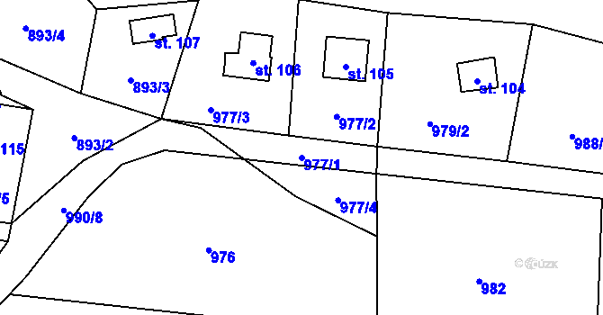 Parcela st. 977/1 v KÚ Klokočůvek, Katastrální mapa